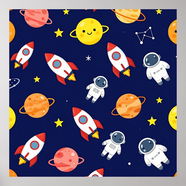Cute Space Explorer Kids Pattern Poster (Vorne)