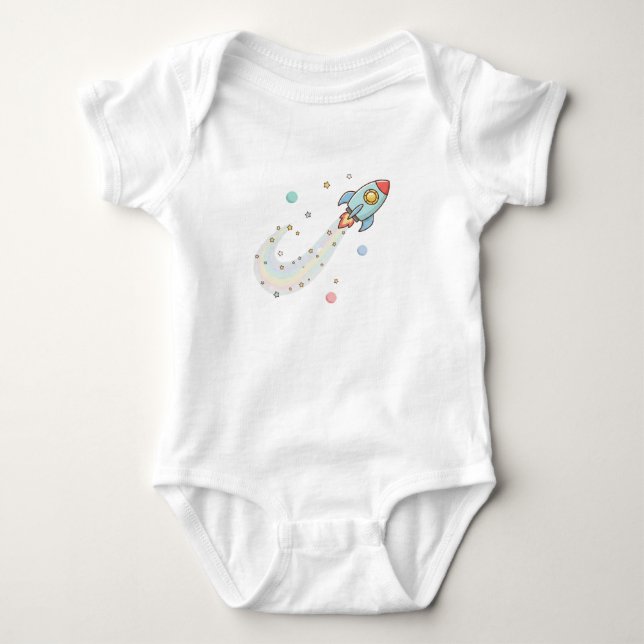 Cute Space Rocket Baby Bodysuit – Pastel Galaxy St Baby Strampler (Vorderseite)