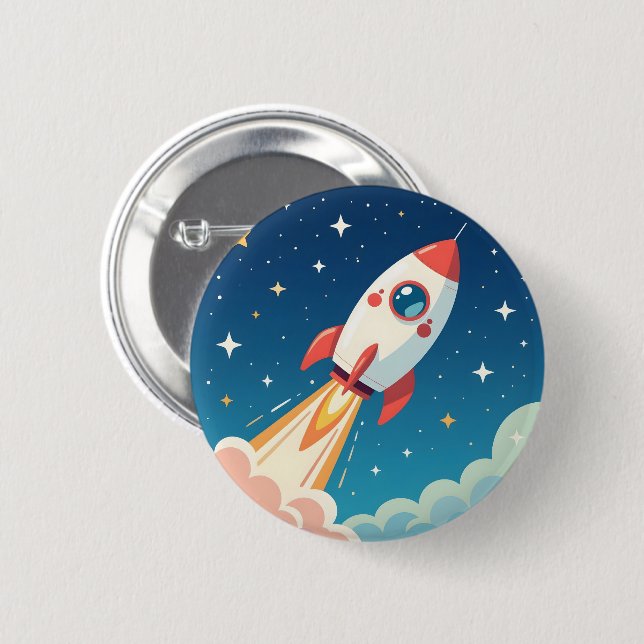 Cute space rocket blasting off button (Vorne & Hinten)