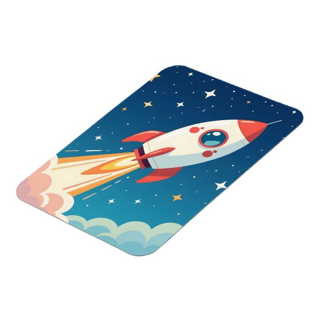 Cute space rocket blasting off magnet (Linke Seite)