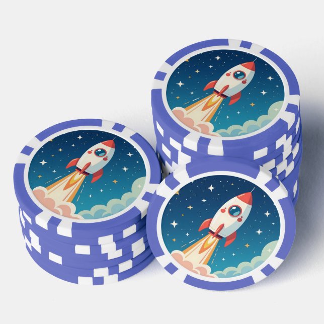 Cute space rocket blasting off pokerchips (Stapel)