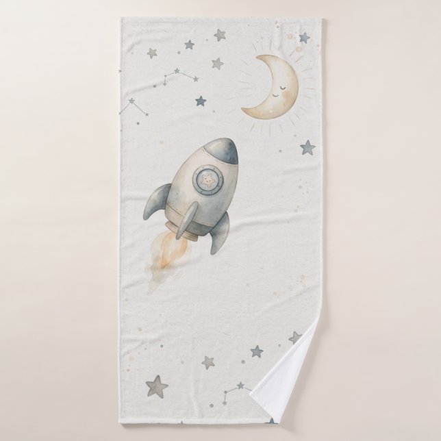 Cute Space Theme Bath Towels with Whimsical Rocket Badehandtuch (Badehandtuch)