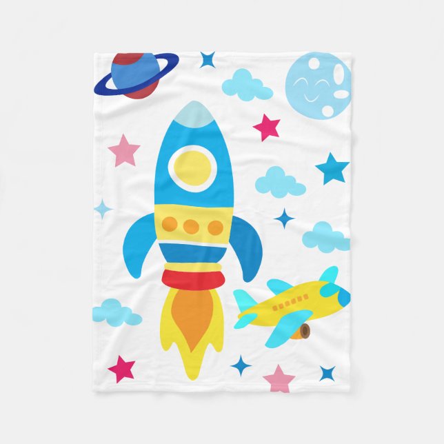 Cute Spacecraft Rocket Ships Pattern Fleecedecke (Vorderseite)