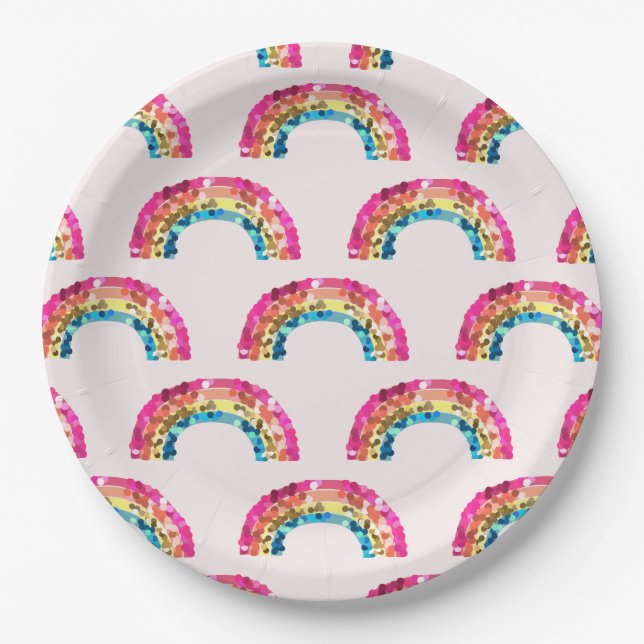 Cute Sparkly Sequin Rainbow Birthday Party Pappteller (Vorderseite)