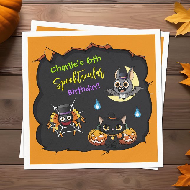 Cute Spooktacular Halloween Cartoon Birthday Party Serviette (Von Creator hochgeladen)