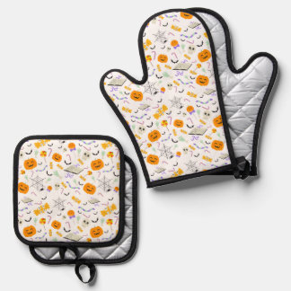 Cute Spooky Halloween Candy and Pumpkins Ofenhandschuh & Topflappen-Set