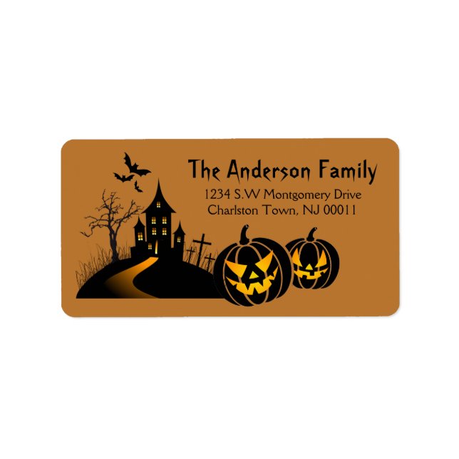 Cute Spooky Halloween Haunted House Adressaufkleber (Vorne)