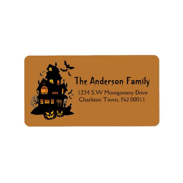Cute Spooky Halloween Haunted House & Bats Adressaufkleber (Vorne)
