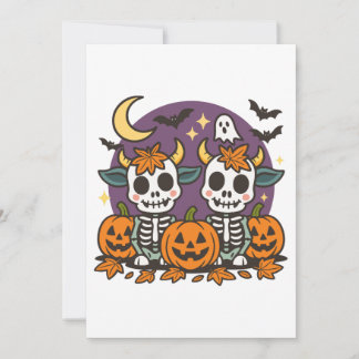 Cute Spooky Skeleton Cows with Pumpkins Invitation Einladung