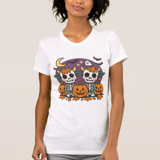 Cute Spooky Skeleton Cows with Pumpkins T-Shirt