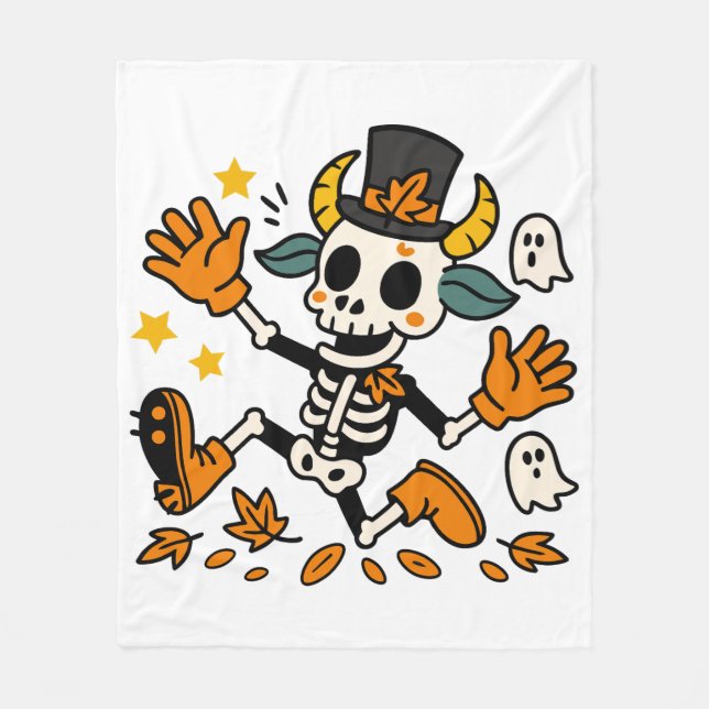 Cute Spooky Skeleton Goat Fleece Blanket (Vorderseite)