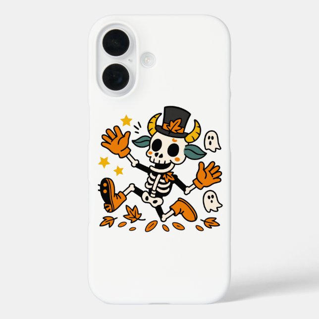 Cute Spooky Skeleton Goat with Top Hat  iPhone 16 Hülle (Rückseite)