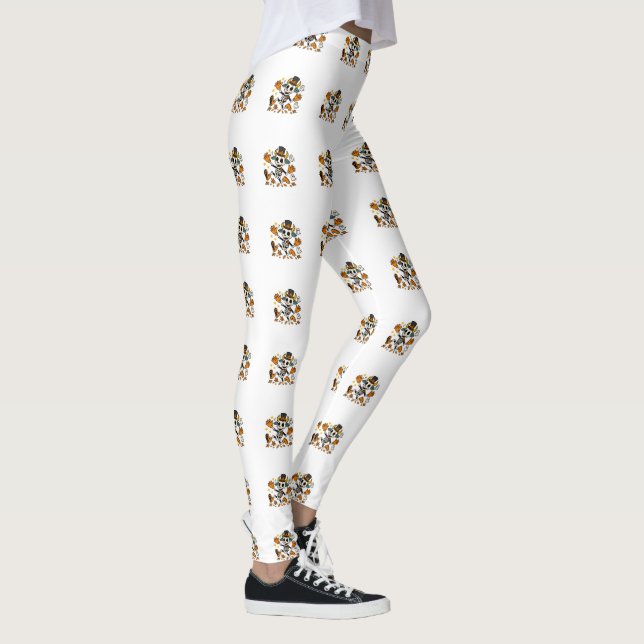 Cute Spooky Skeleton Goat with Top Hat  Leggings (Rechts)