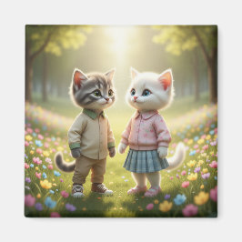 Cute Spring Cat Magnet | Tom & Luna Flower Meadow 