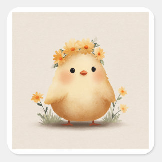 Cute Spring Chick Flower Crown Sticker