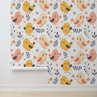 Cute Spring Chicks and Floral Pattern Tapete