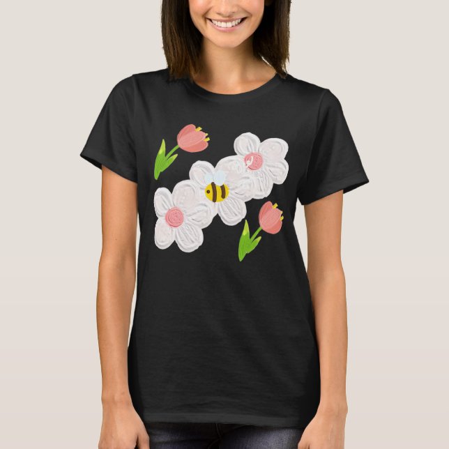 Cute Spring Floral Bee T-Shirt (Vorderseite)