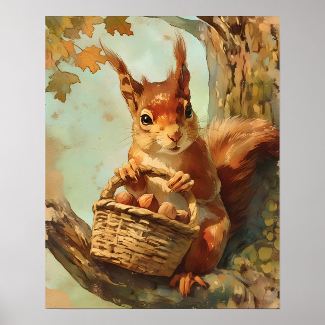 Cute Squirrel Basket Baby Room Decor Poster (Vorne)