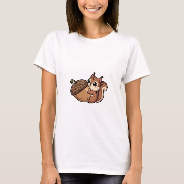 Cute Squirrel Hugging Giant Acorn T-Shirt (Vorderseite)