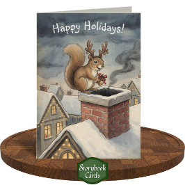 Cute Squirrel Playing Santa Drawing Christmas Karte