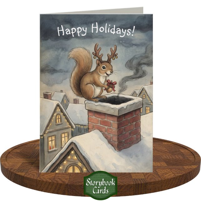 Cute Squirrel Playing Santa Drawing Christmas Karte (Von Creator hochgeladen)