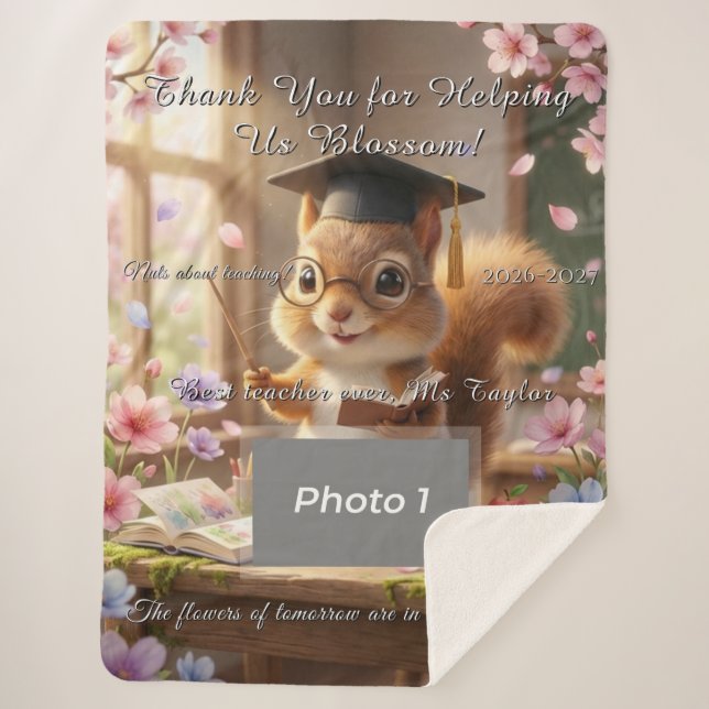 Cute Squirrel Teacher Appreciation Blossom Blanket Sherpadecke (Vorderseite)