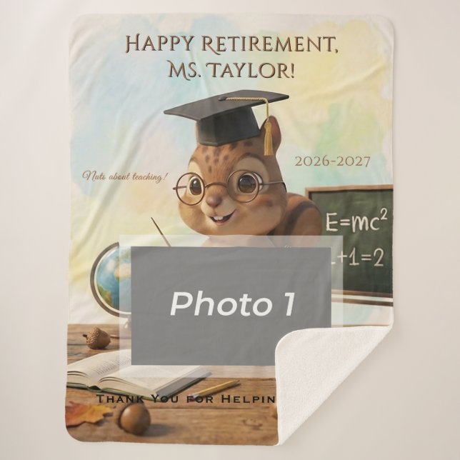 Cute Squirrel Teacher Retirement Blanket Year Sherpadecke (Vorderseite)