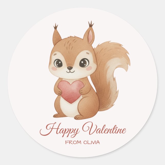 Cute Squirrel with Heart Valentine's Day Runder Aufkleber (Vorderseite)