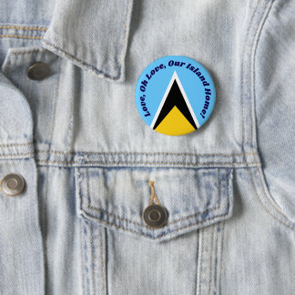 Cute St Lucian Flag Blue Yellow Anthem Phrase Text Button