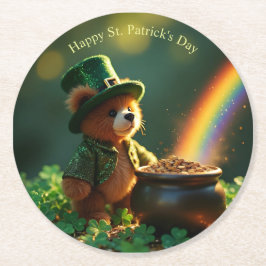 Cute St. Patrick’s Day Teddy Bear Runder Pappuntersetzer