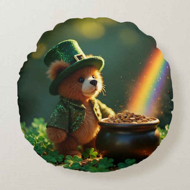 Cute St. Patrick’s Day Teddy Bear Rundes Kissen (Vorderseite)