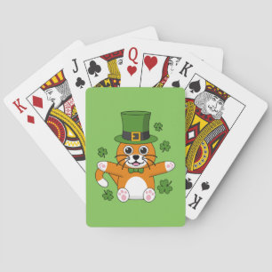 Cute St Patrick's Day Cat with Shamrocks Cartoon Spielkarten