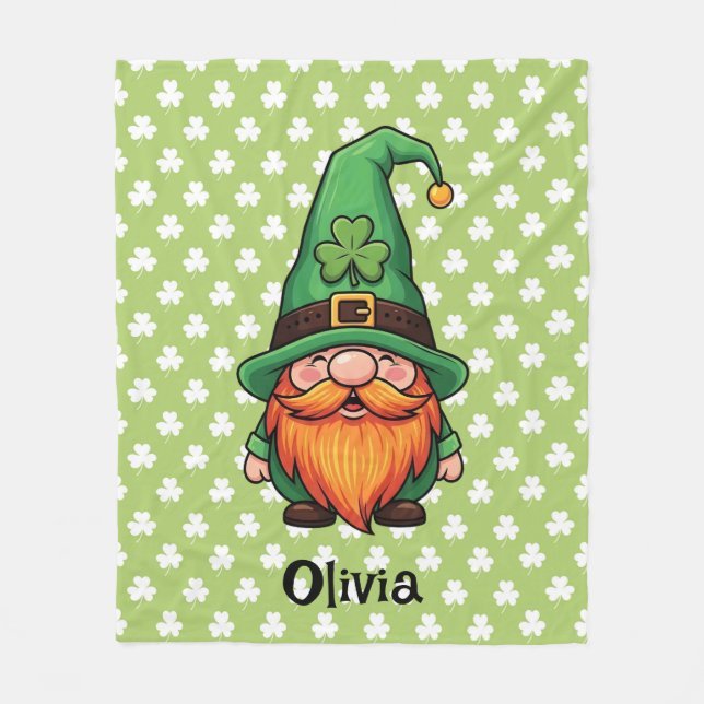 Cute St. Patrick's Day Lucky Leprechaun Gnome  Fleecedecke (Vorderseite)