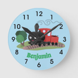 Cute steam train locomotive cartoon illustration runde wanduhr
