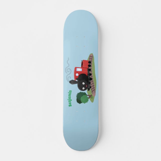Cute steam train locomotive cartoon illustration skateboard (Vorne)