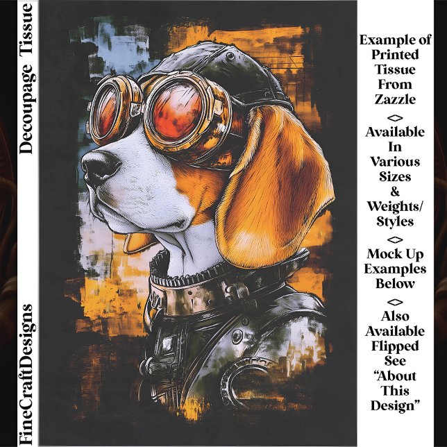 Cute Steampunk Beagle Dog Aviator EZ1L Decoupage Seidenpapier (Von Creator hochgeladen)