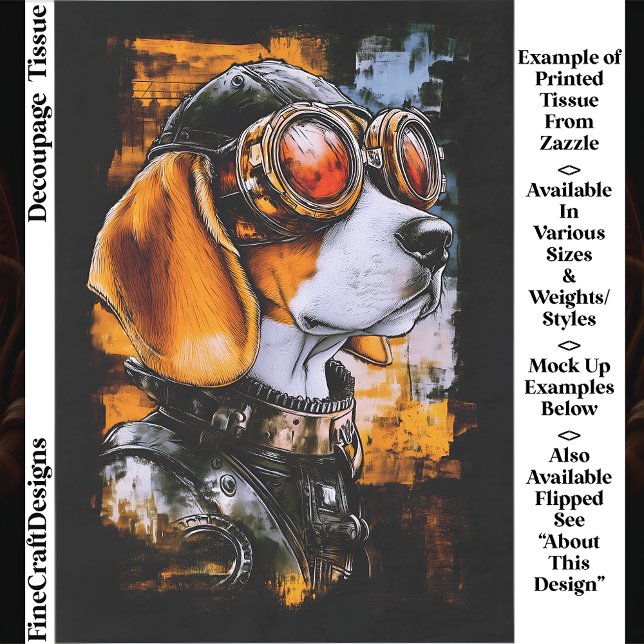 Cute Steampunk Beagle Dog Aviator EZ1R Decoupage Seidenpapier (Von Creator hochgeladen)
