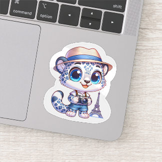 Cute Stickers Snow Leopard Big Cat Paris Travel 