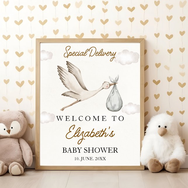 Cute Stork Baby Shower Neutral Poster (Von Creator hochgeladen)