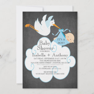 Cute Stork Chalkboard Boy Baby shower Invitation