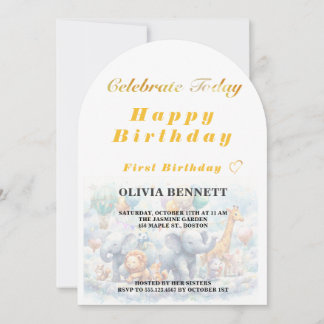 Cute Storybook Animals First Birthday Einladung