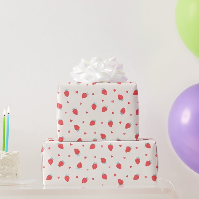 Cute Strawberries Love Berry Hearts Valentines Geschenkpapier (Partygeschenke)
