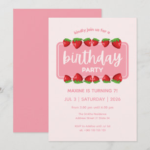 Cute Strawberries rose Anniversaire Invitation