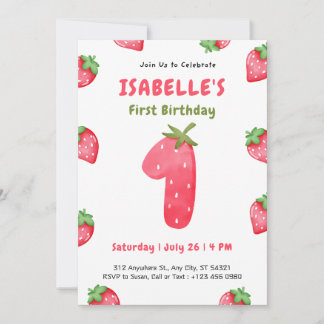 Cute Strawberry Berry 1st Birthday Invitation Einladung