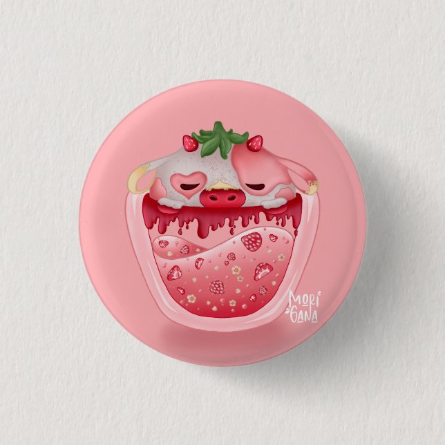 Cute Strawberry Button – Pink Design (Vorderseite)
