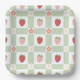 Cute Strawberry Checkered Kids Birthday  Pappteller