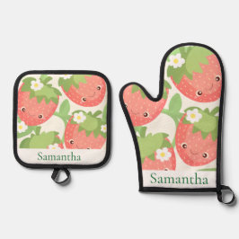 Cute Strawberry Garden  Ofenhandschuh & Topflappen-Set