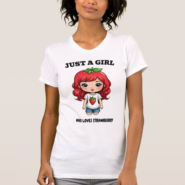 Cute Strawberry Girl Kawaii Art T-Shirt (Vorderseite)