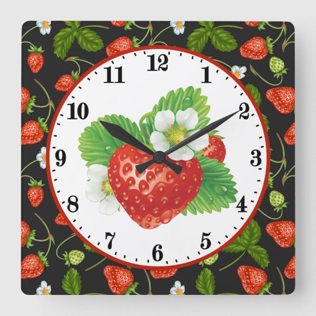 cute strawberry lovers kitchen quadratische wanduhr (Vorderseite)