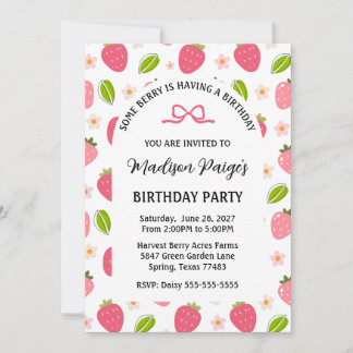 Cute Strawberry Pink Girls Birthday Invitation Einladung